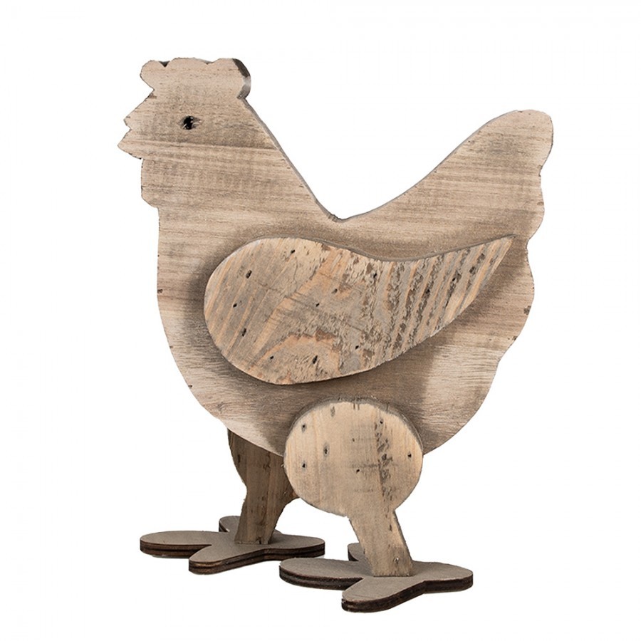 Hnědá antik dekorativní dřevěná figurka slepička - 23*12*28 cm