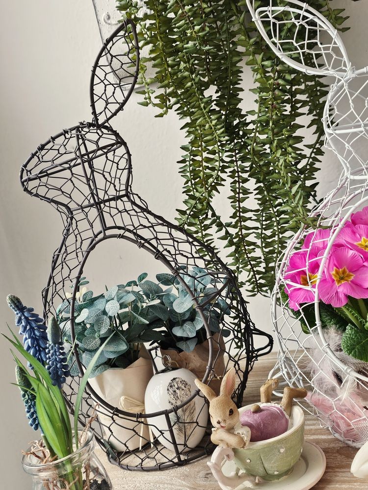 Hnědý drátěný dekorační košík králík Bunny - 18*18*37 cm