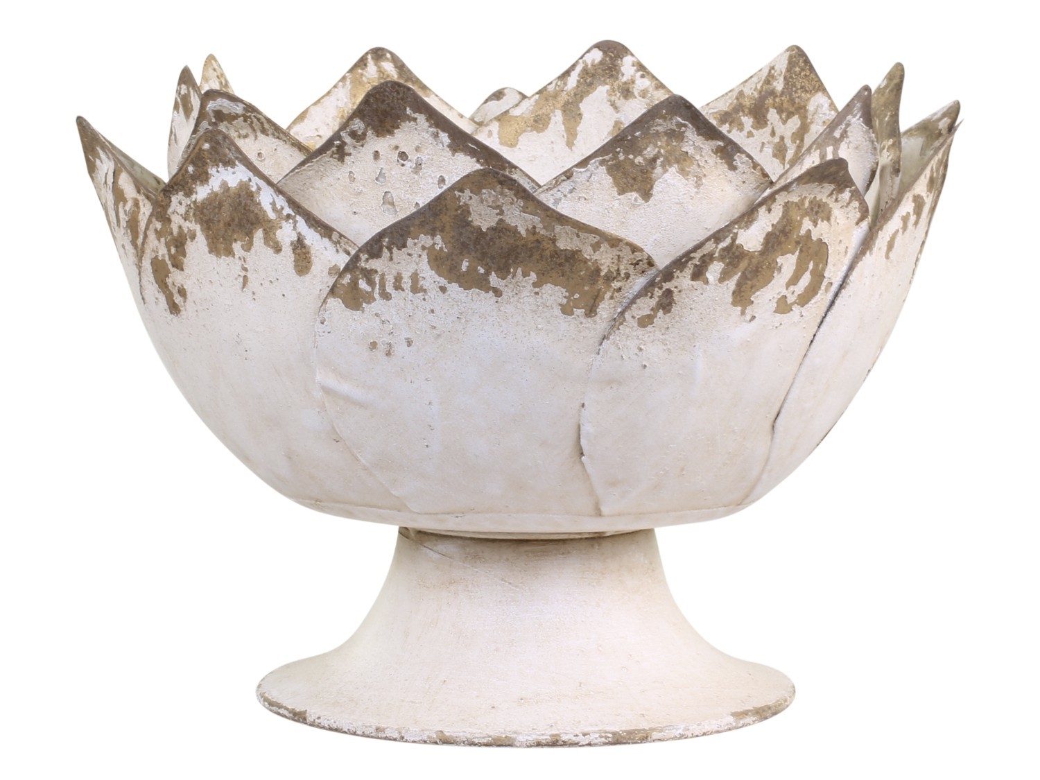 Béžová antik kovová dekorační mísa/ květináč na noze - Ø 29*19cm