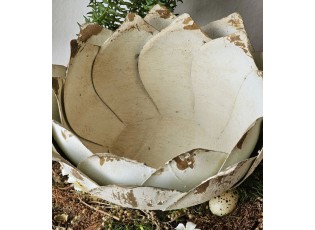 Béžová antik kovová dekorační mísa/ květináč na noze - Ø 29*19cm