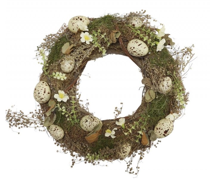 Velikonoční dekorativní věnec s vajíčky a sušenými květy - Ø 35*8 cm