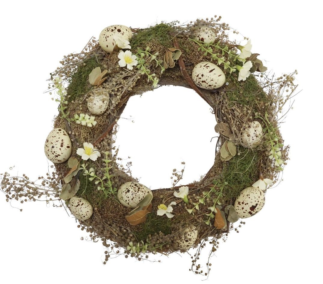 Velikonoční dekorativní věnec s vajíčky a sušenými květy - Ø 35*8 cm