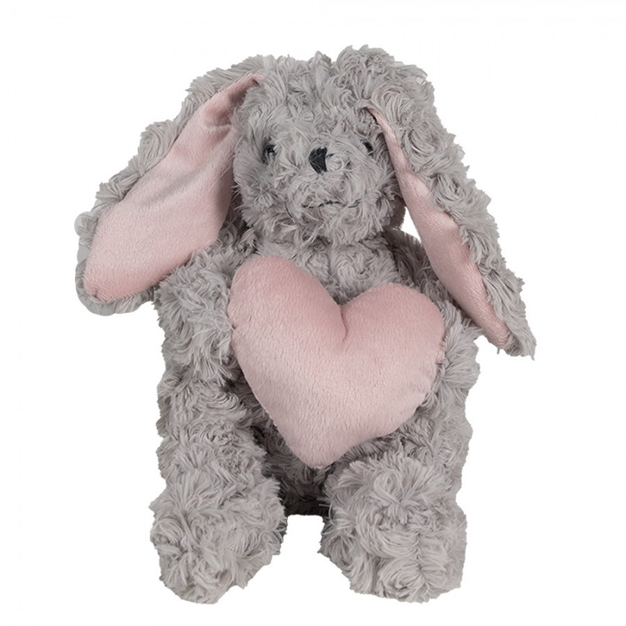 Šedý plyšový králíček s růžovým srdíčkem - 14*15*20 cm Clayre & Eef