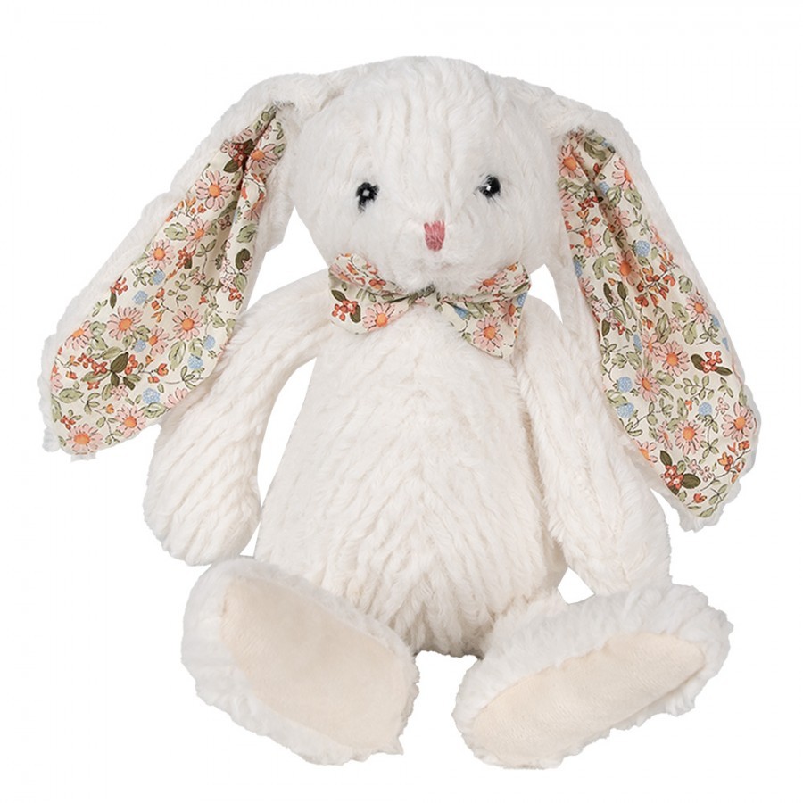 Béžový plyšový králíček s květovanými oušky - 15*20*24 cm Clayre & Eef
