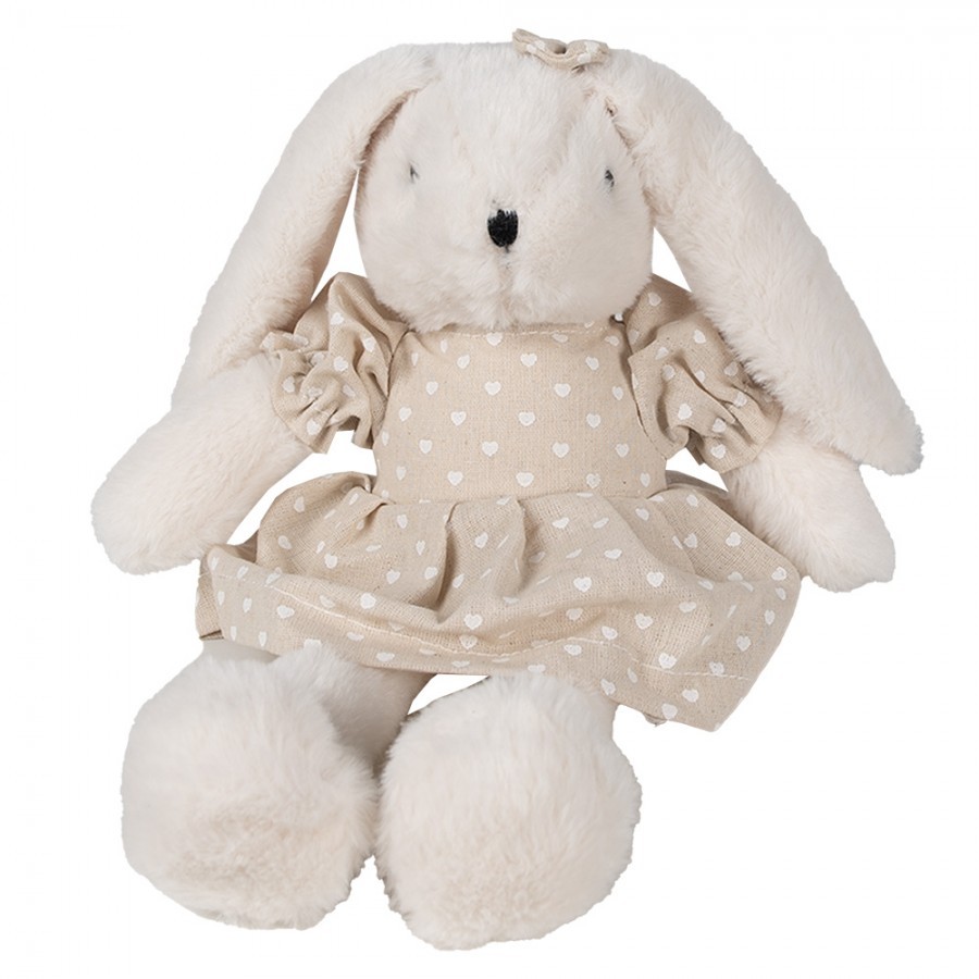 Béžový plyšový králíček v srdíčkových šatičkách - 23*26*21 cm Clayre & Eef