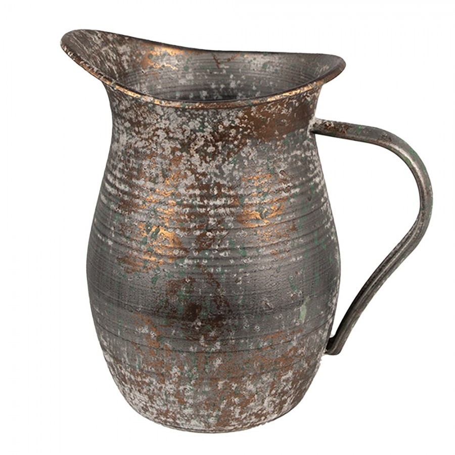 Šedý antik plechový dekorační džbánek - 19*13*19 cm