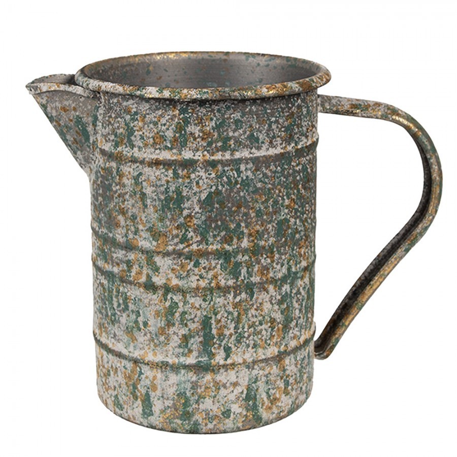 Levně Šedý antik plechový dekorační džbánek se zlatou patinou - 19*10*15 cm 6Y5505