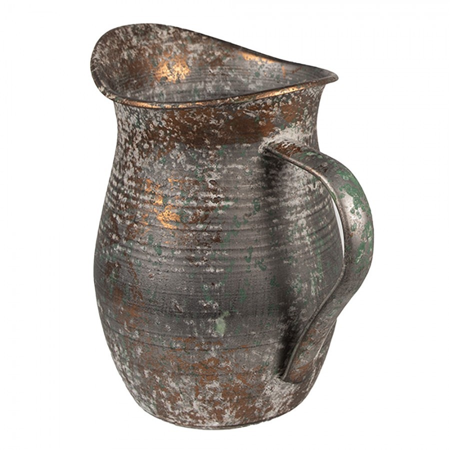 Šedý antik plechový dekorační džbánek - 19*13*19 cm