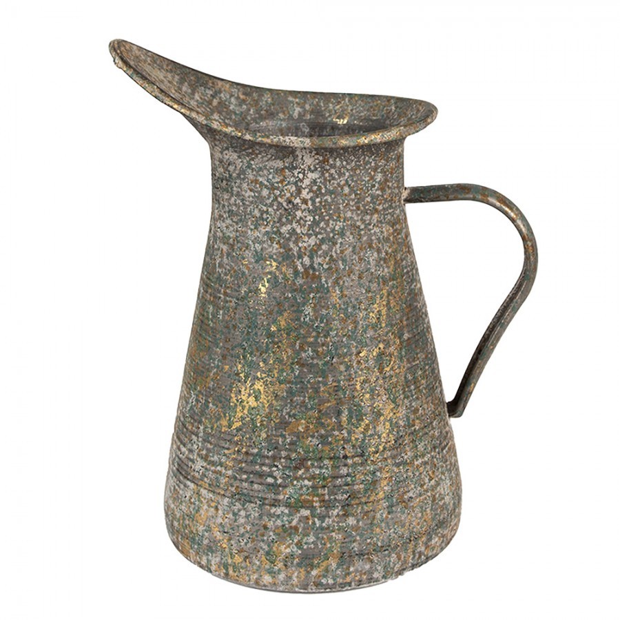 Šedý antik plechový dekorační džbánek se zlatou patinou - 21*15*25 cm Clayre & Eef