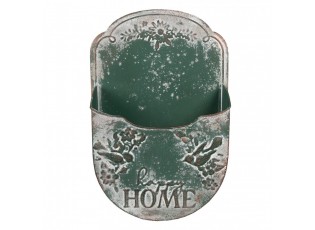 Zelený antik plechový nástěnný držák na květiny Happy Home - 28*9*41 cm
