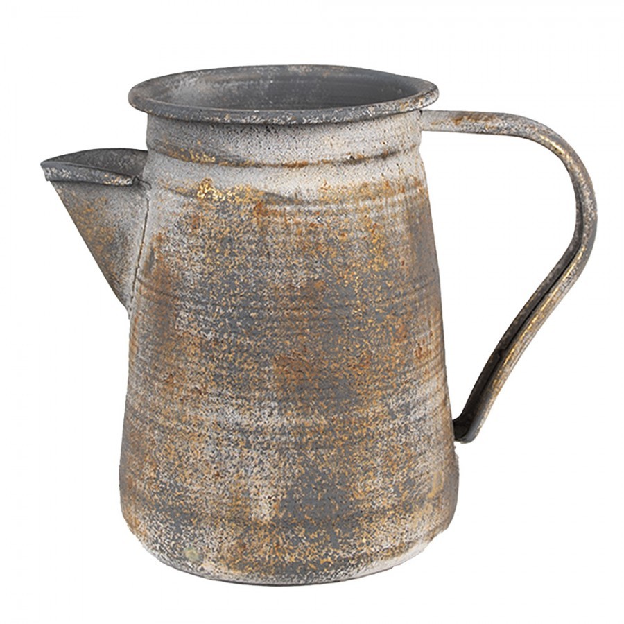 Šedý antik plechový dekorační džbánek - 20*12*16 cm