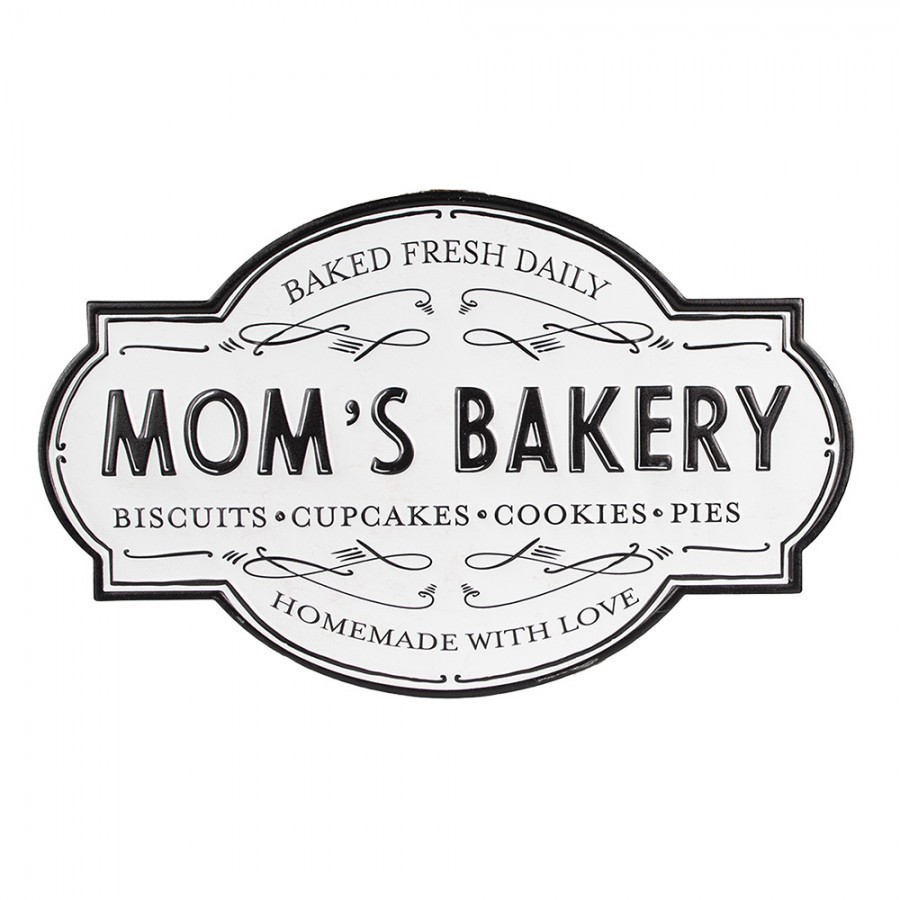 Bílá nástěnná kovová cedule Moms  Bakery - 48*1*30 cm Clayre & Eef