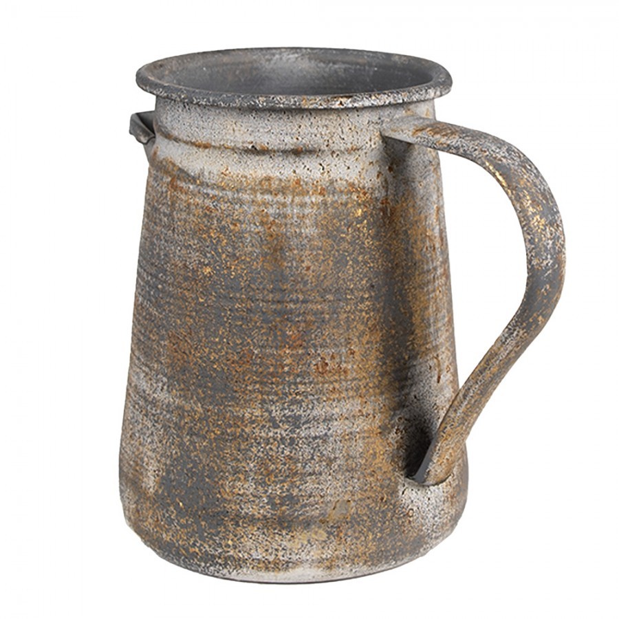 Šedý antik plechový dekorační džbánek - 20*12*16 cm