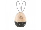 Černo-hnědá dřevěná dekorativní figurka vejce králík - Ø 6*14 cm 