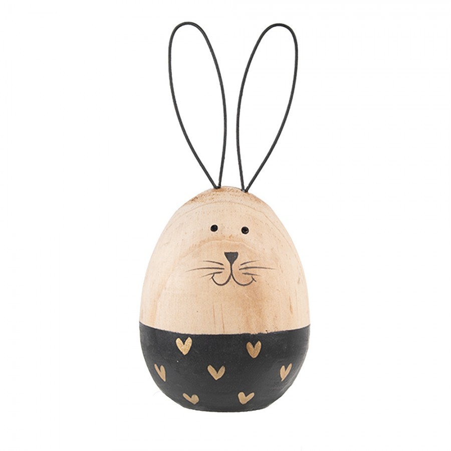 Černo-hnědá dřevěná dekorativní figurka vejce králík - Ø 6*14 cm 