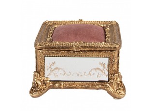 Zlatá šperkovnice s růžovým polštářkem - 12*12*7 cm