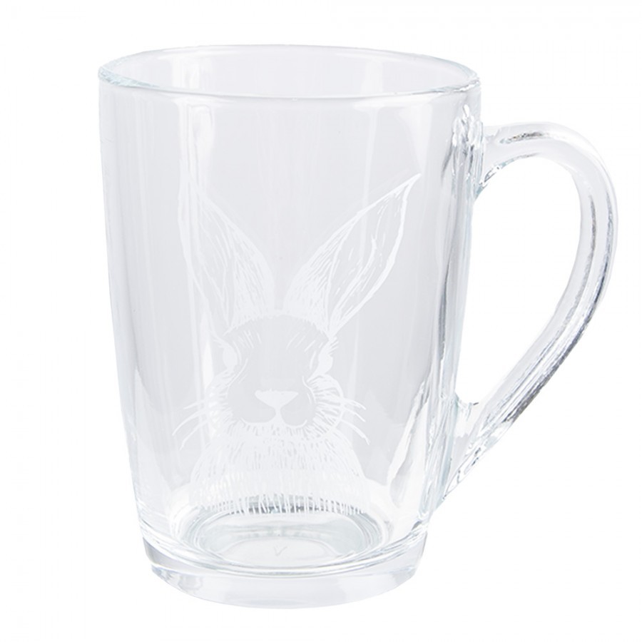 Skleněný hrnek na čaj s králíčkem Rabbit Cartoon - 11*8*11 cm / 300 ml Clayre & Eef