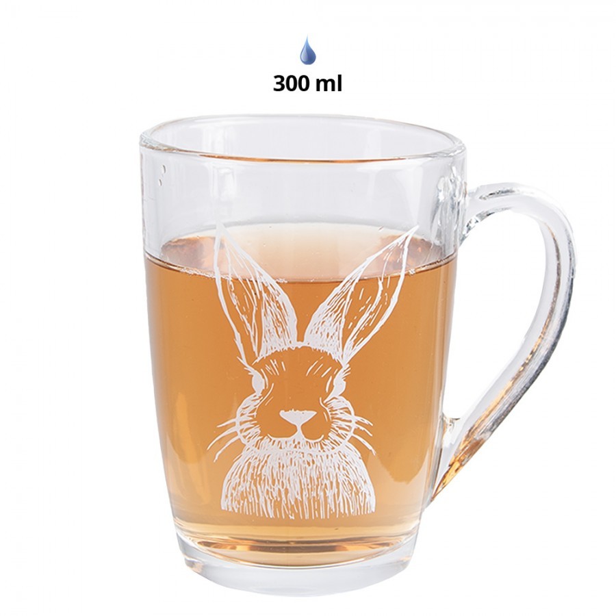 Skleněný hrnek na čaj s králíčkem Rabbit Cartoon - 11*8*11 cm / 300 ml