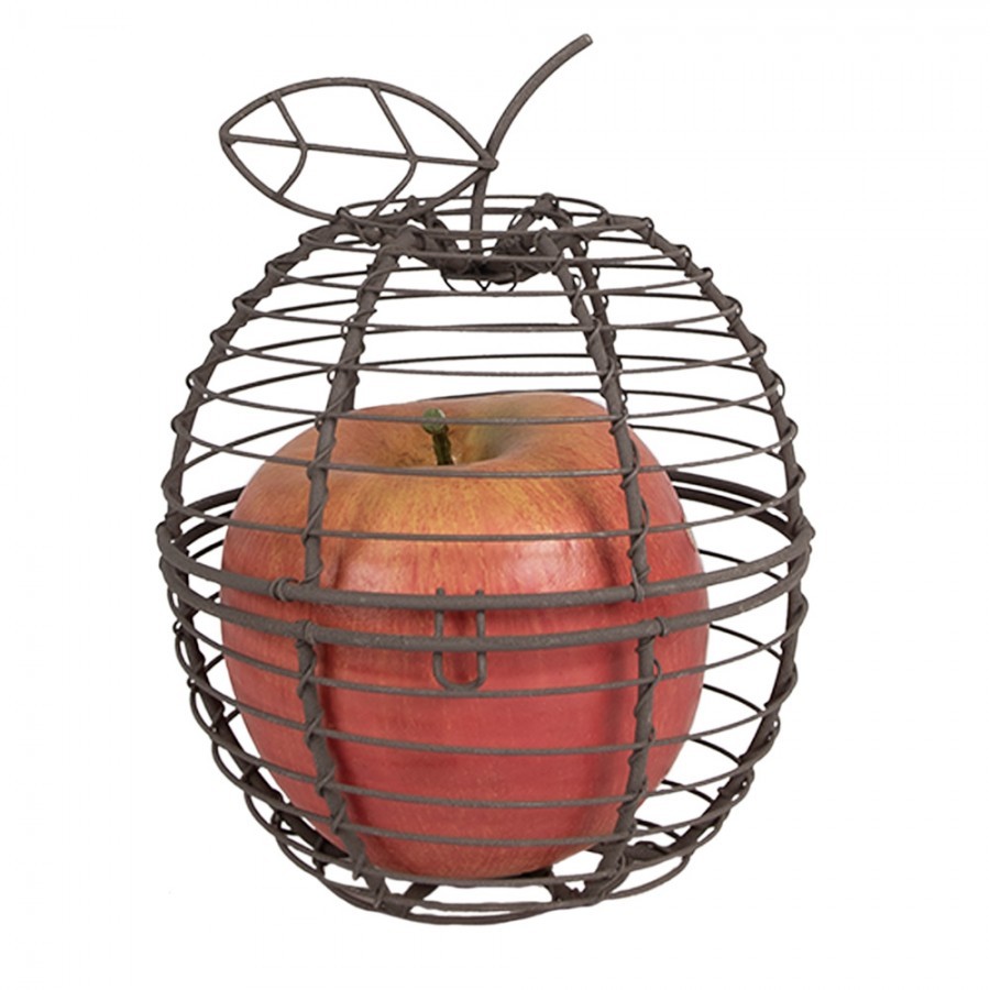 Hnědý drátěný dekorativní košík ve tvaru jablka - Ø 11*14 cm 