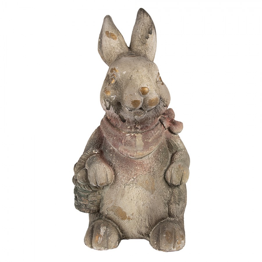 Šedohnědá dekorativní figurka králík s košíčkem - 22*19*41 cm Clayre & Eef