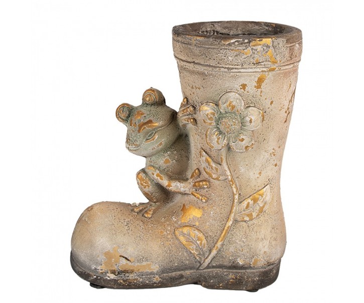 Dekorativní květináč vysoká bota s květinou a žabkou - 26*15*30 cm