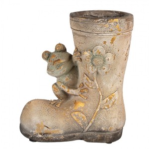 Dekorativní květináč vysoká bota s květinou a žabkou - 26*15*30 cm