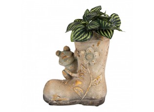 Dekorativní květináč vysoká bota s květinou a žabkou - 26*15*30 cm