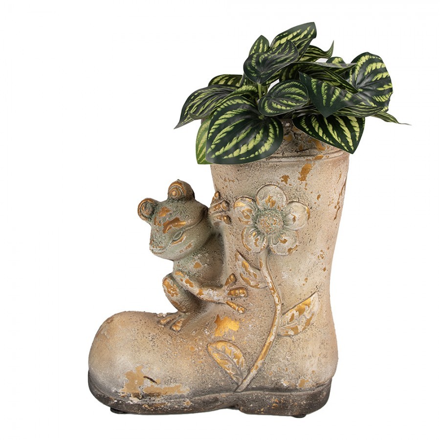 Dekorativní květináč vysoká bota s květinou a žabkou - 26*15*30 cm