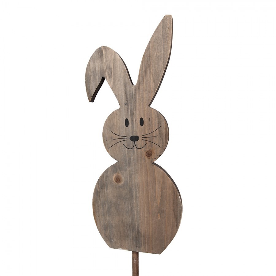 Hnědá antik dřevěná zahradní dekorace králík zápich - 15*1*100 cm 5H0683