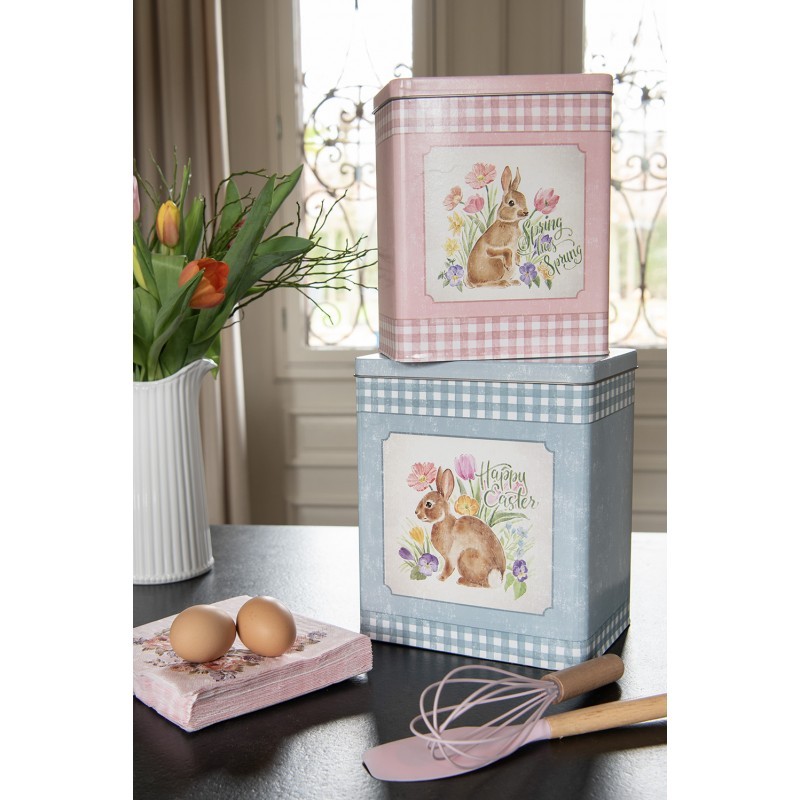 2ks károvaný plechový úložný box s králíčky - 21*15*25 / 18*13*22 cm