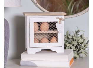 Bílá dřevěná skříňka na vajíčka se srdíčkem - 19*14*19 cm