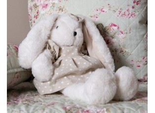 Béžový plyšový králíček v srdíčkových šatičkách - 23*26*21 cm