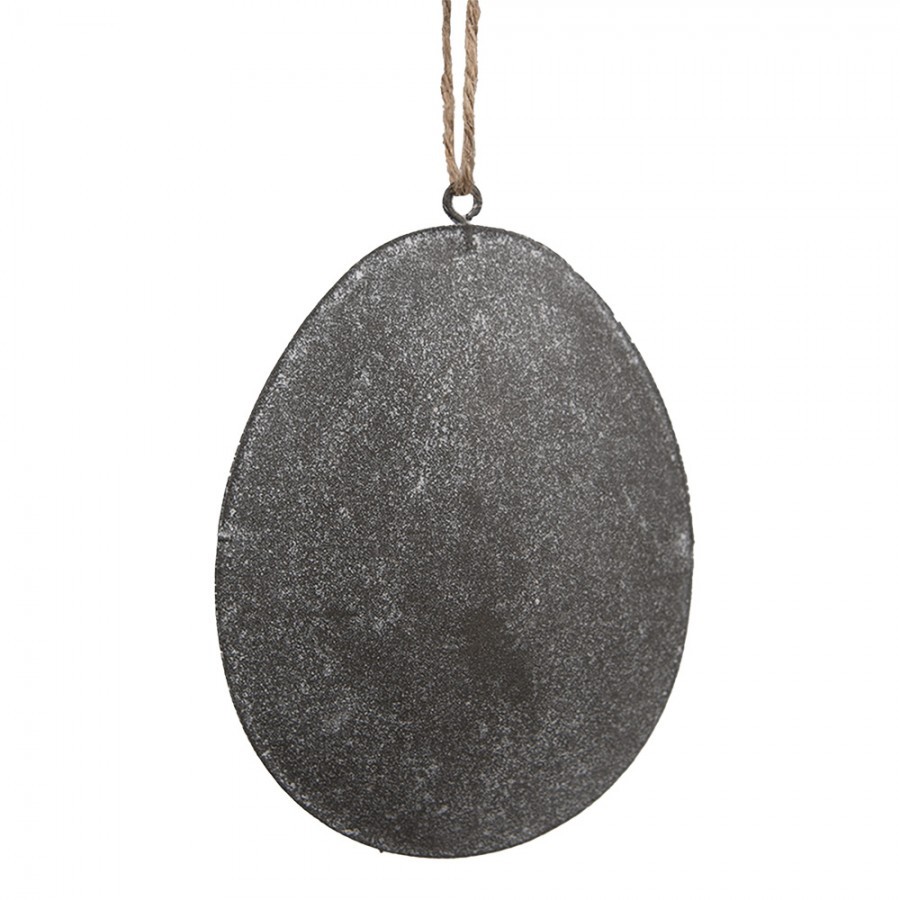 Šedé plechové závěsné vajíčko s kytičkou - 10*2*8 cm
