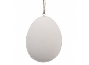 ﻿Bílé antik plechové závěsné vajíčko s kytičkama - 10*2*8 cm