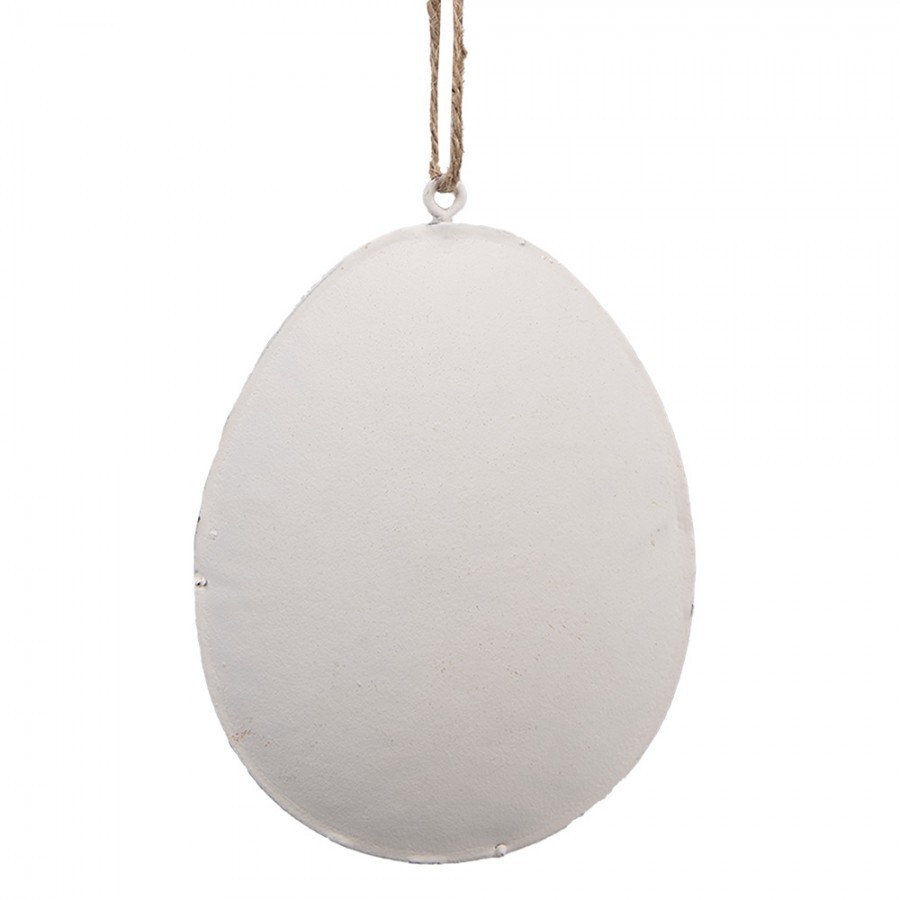 Bílé antik plechové závěsné vajíčko s kytičkama - 10*2*8 cm