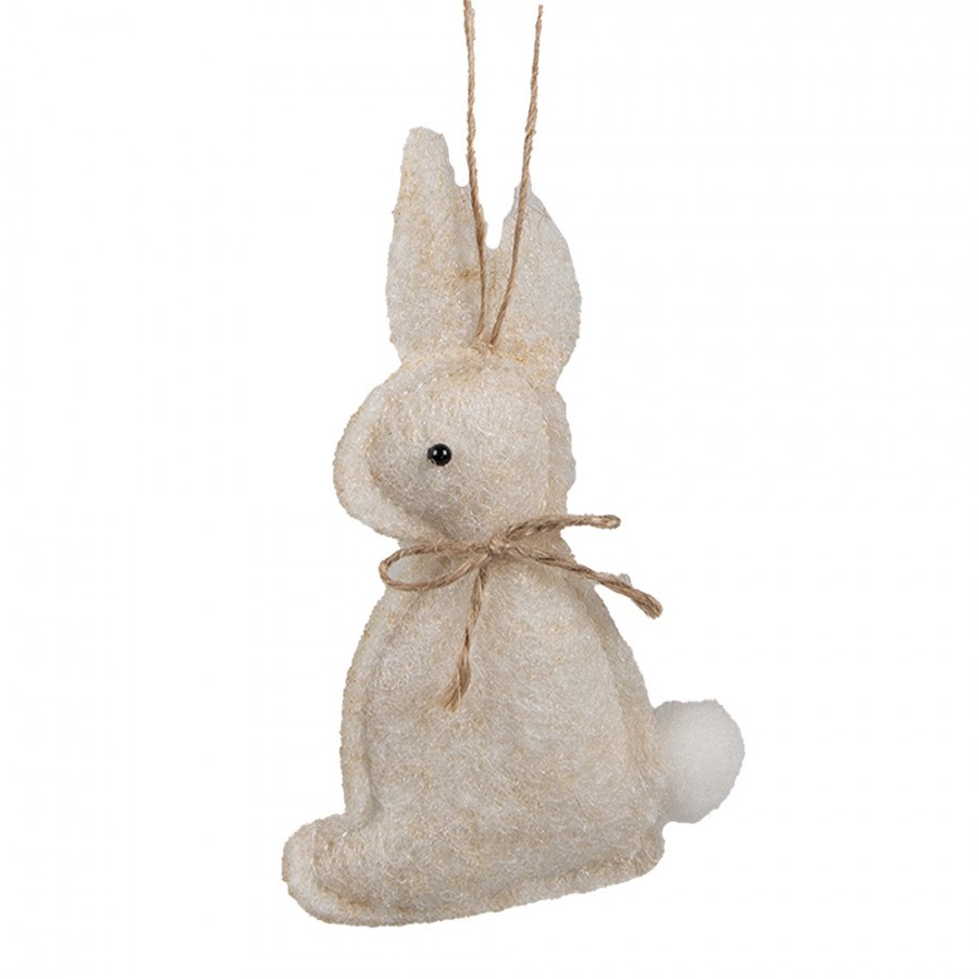 Béžový filcový závěsný králíček - 10 cm Clayre & Eef