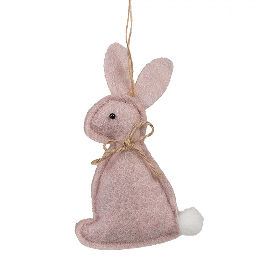 Růžový filcový závěsný králíček - 10 cm Clayre & Eef