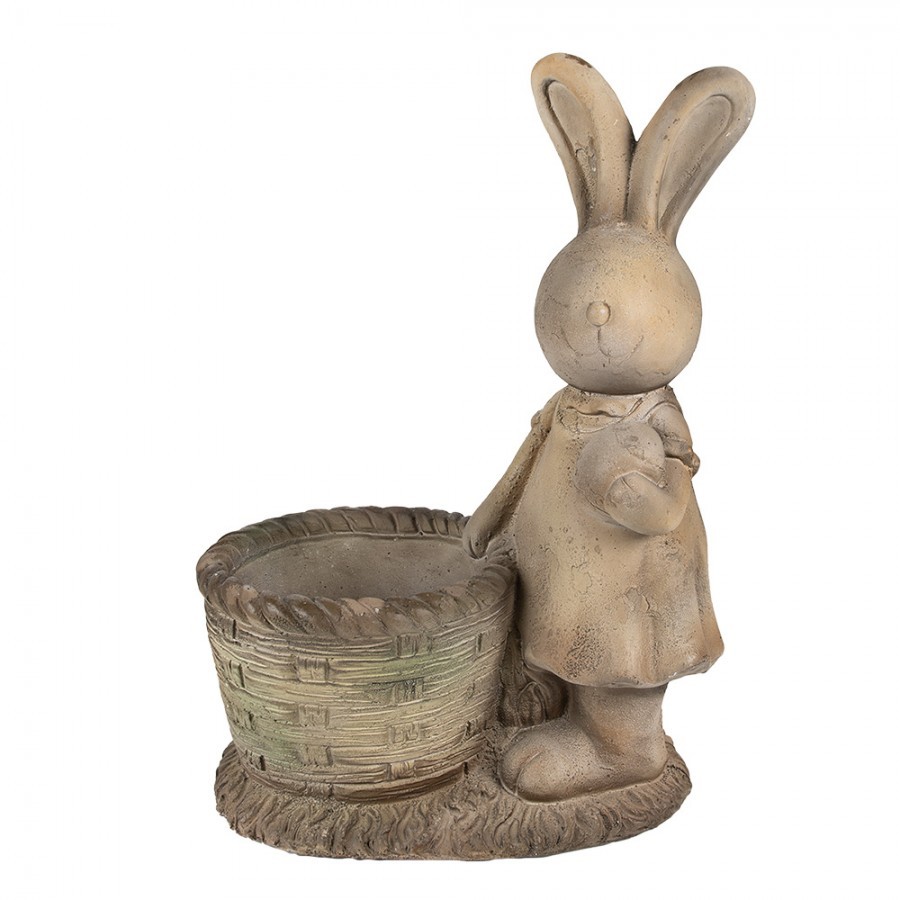 Béžová antik dekorace králičice s květináčkem - 38*22*49 cm Clayre & Eef