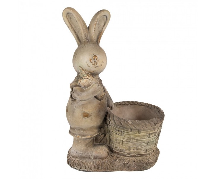 Béžová antik dekorace králík s květináčkem - 38*22*49 cm