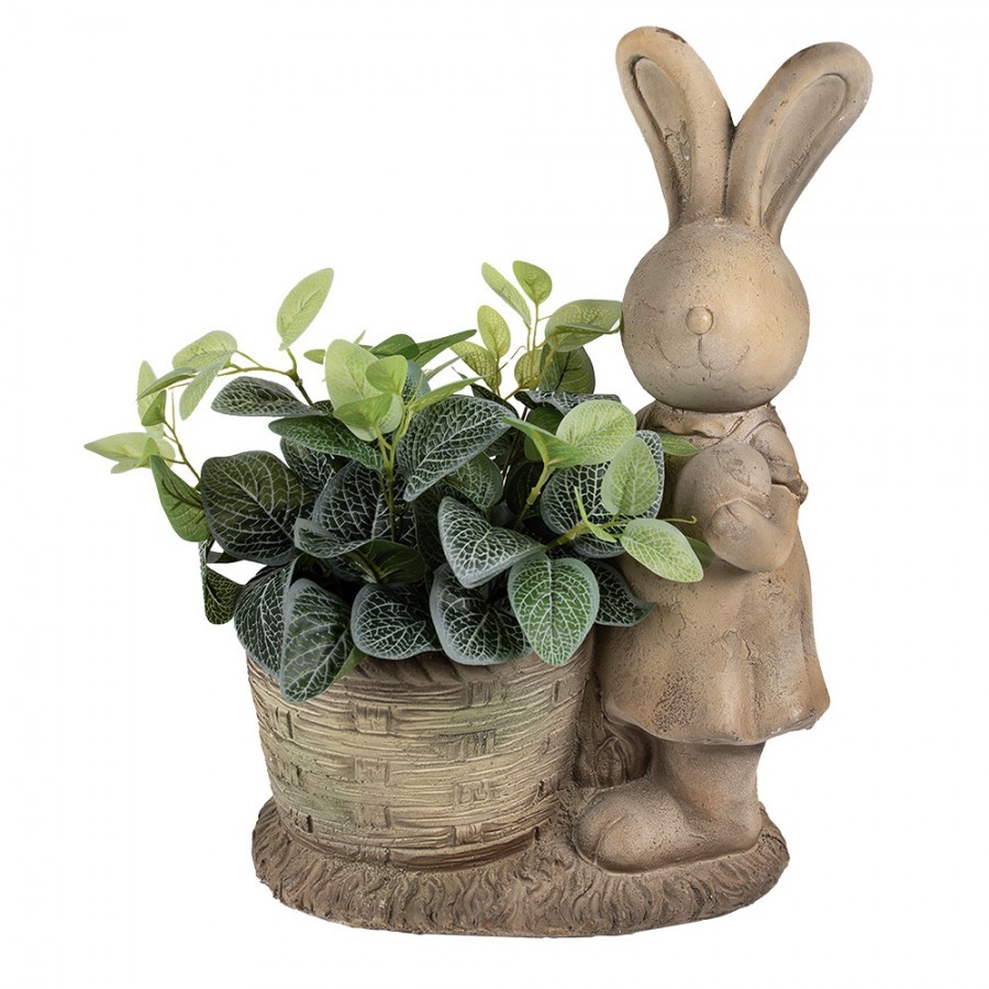 Béžová antik dekorace králičice s květináčkem - 38*22*49 cm