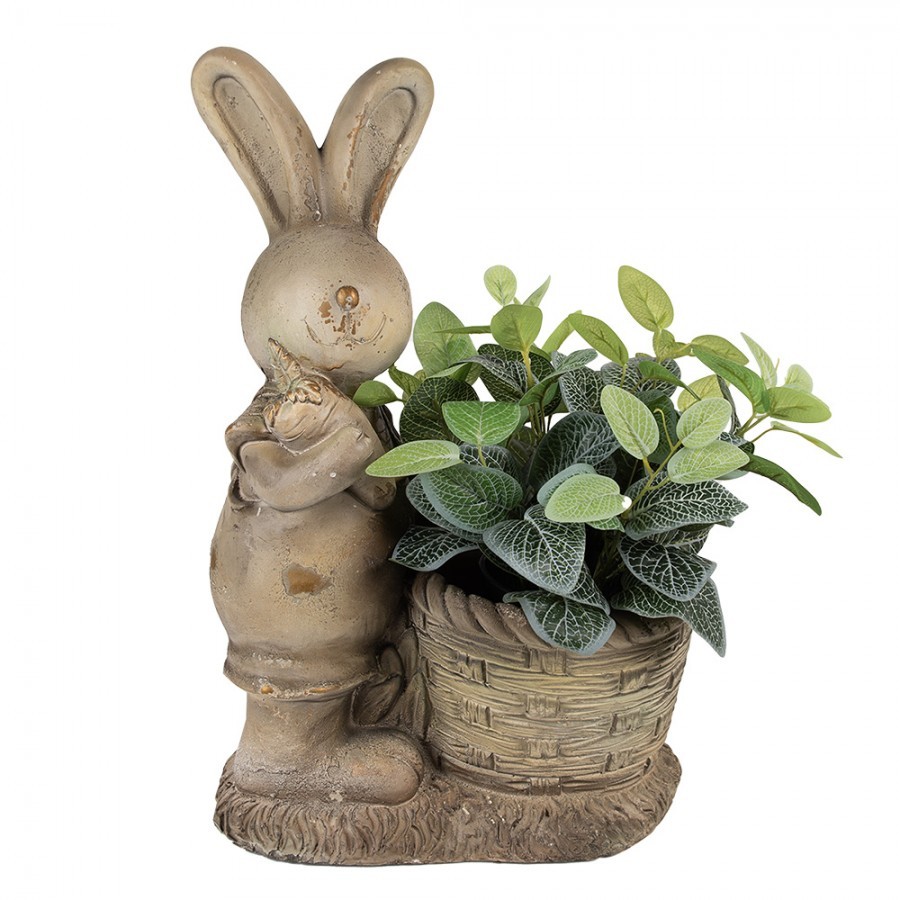 Béžová antik dekorace králík s květináčkem - 38*22*49 cm