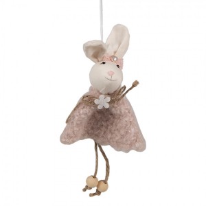 Závěsný velikonoční králíček s růžovými šaty Magiccal - 8*3*16 cm