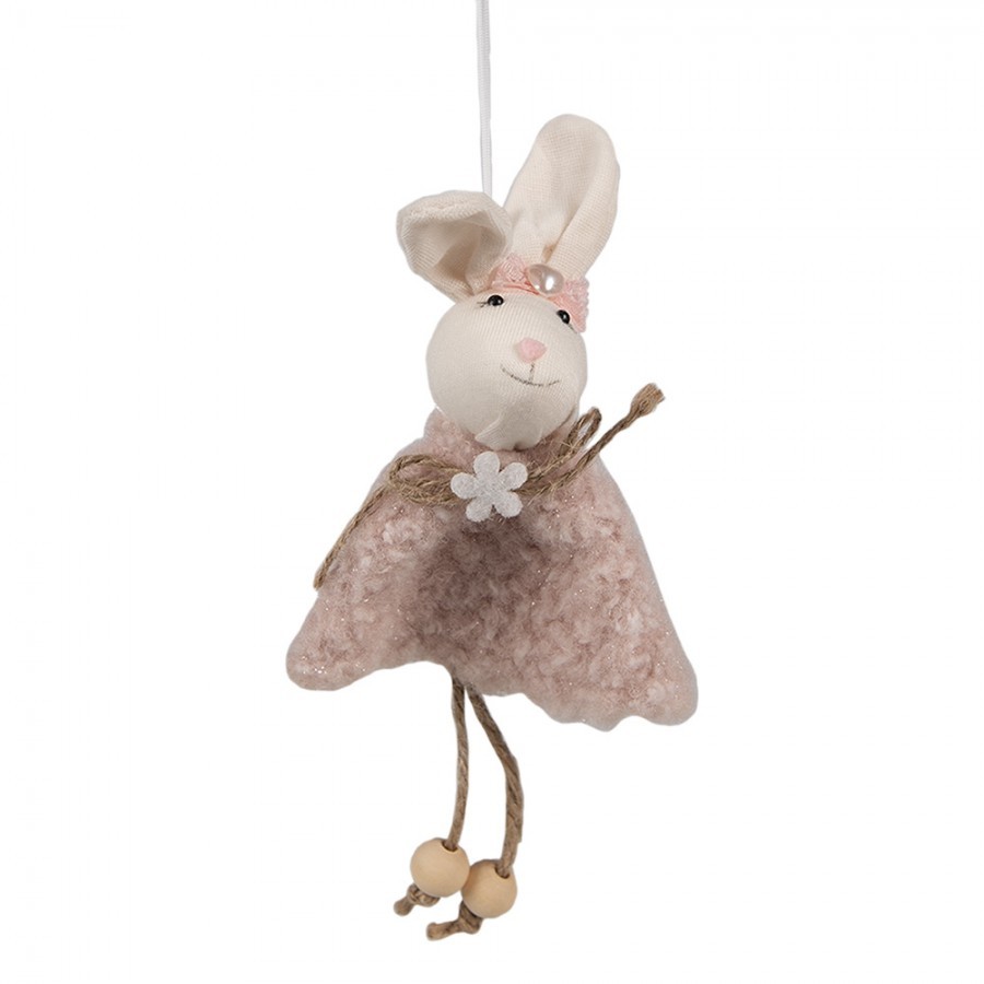Závěsný velikonoční králíček s růžovými šaty Magiccal - 8*3*16 cm Clayre & Eef