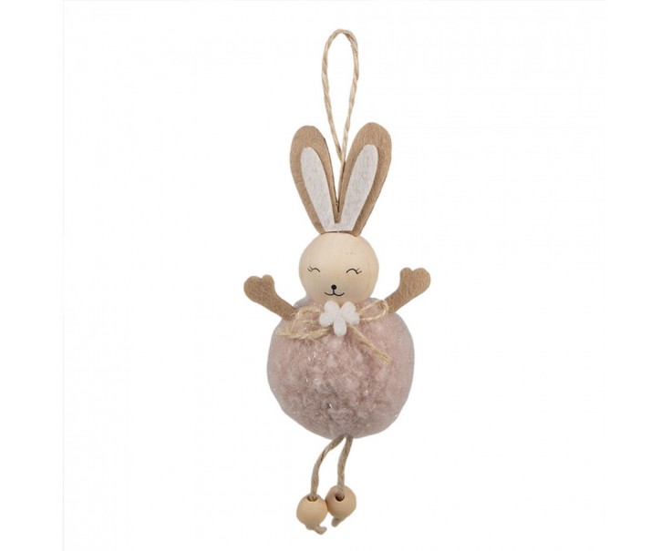 Růžový plyšový závěsný velikonoční králíček s kytičkou Magiccal - 7*4*15 cm