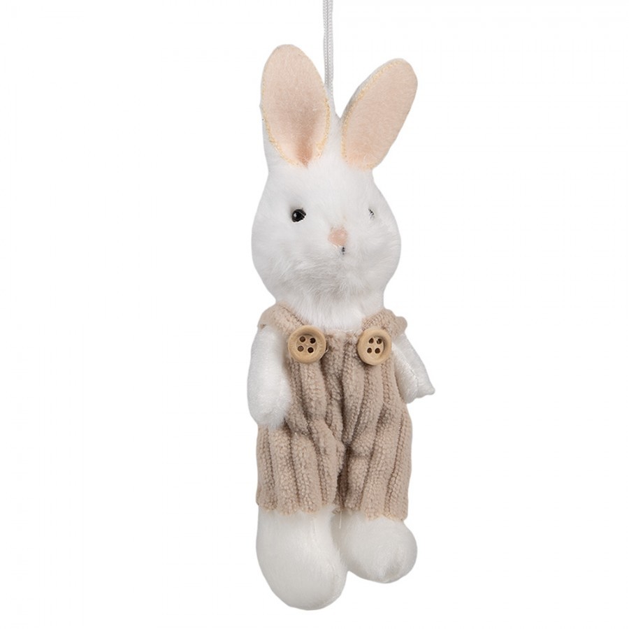 Bílý plyšový závěsný králíček v hnědých laclíkách Magiccal - 14 cm Clayre & Eef