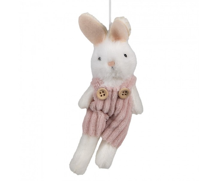 Bílý plyšový závěsný králíček v růžových laclíkách - 6*4*14 cm