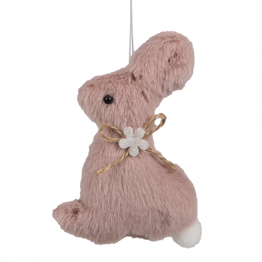 Růžový plyšový závěsný velikonoční králíček s kytičkou Magiccal - 7*3*10 cm