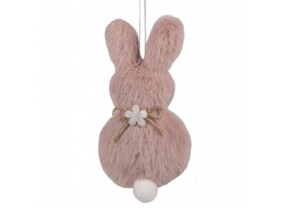 Růžový plyšový závěsný velikonoční králíček s kytičkou Magiccal - 6*2*11 cm