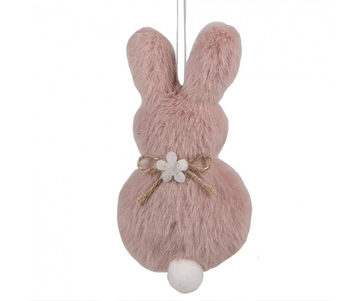 Růžový plyšový závěsný velikonoční králíček s kytičkou Magiccal - 6*2*11 cm