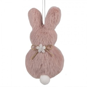 Růžový plyšový závěsný velikonoční králíček s kytičkou Magiccal - 6*2*11 cm